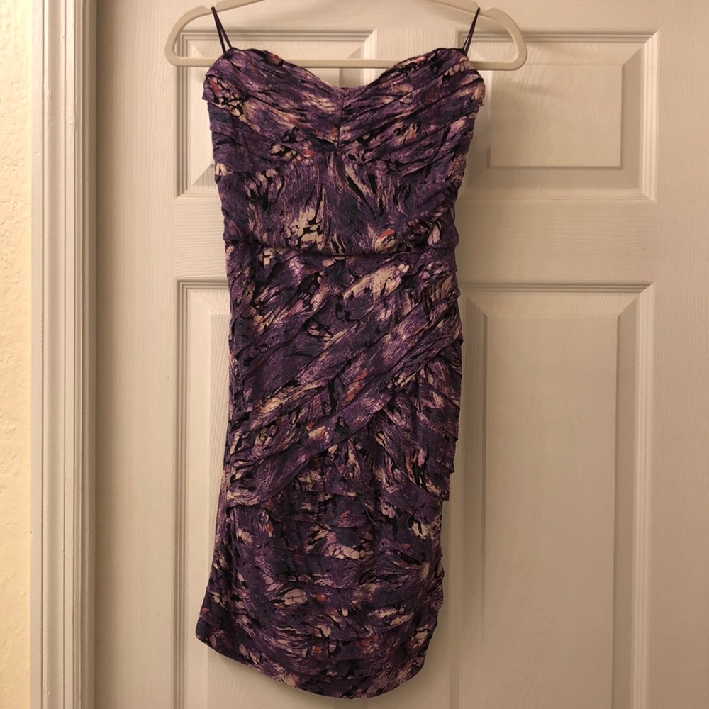 Purple Patterned Strapless Guess Minidress